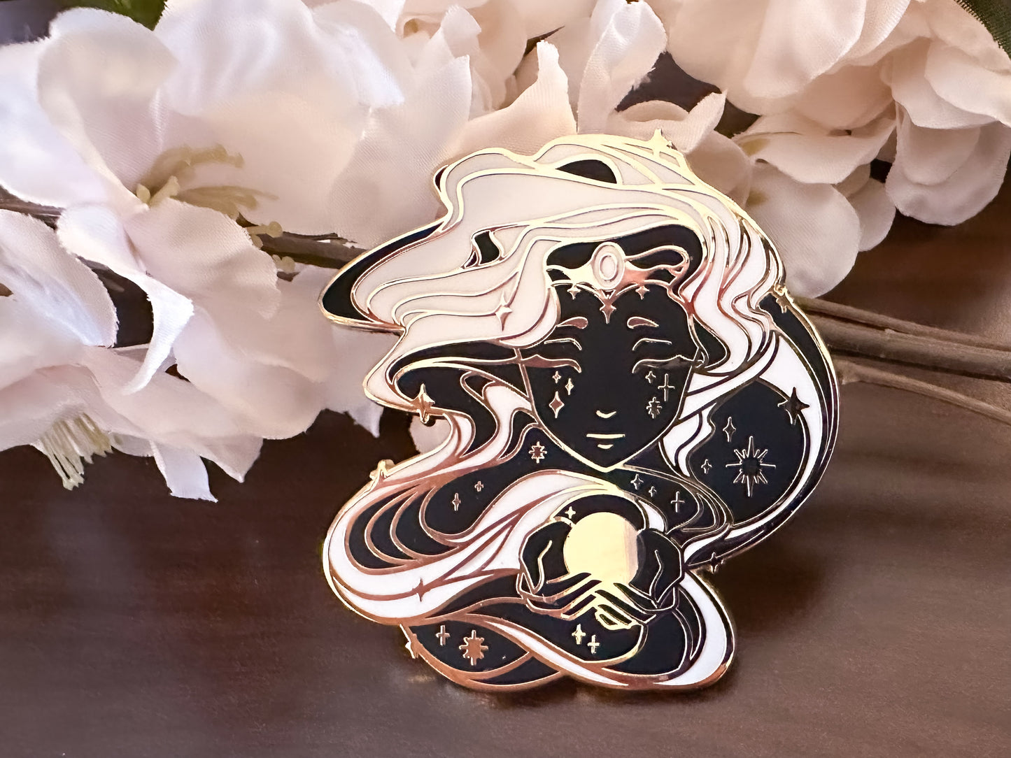 Gold Celestial Garden Sun Goddess Hard Enamel Pin - Black Edition