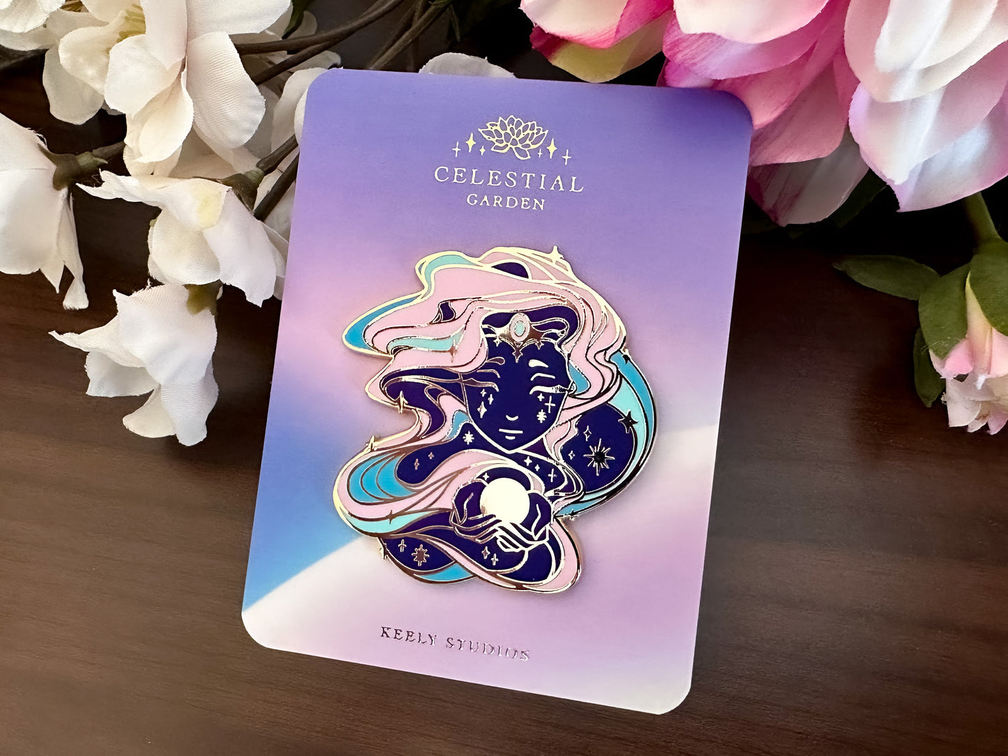 Gold Celestial Garden Sun Goddess Hard Enamel Pin