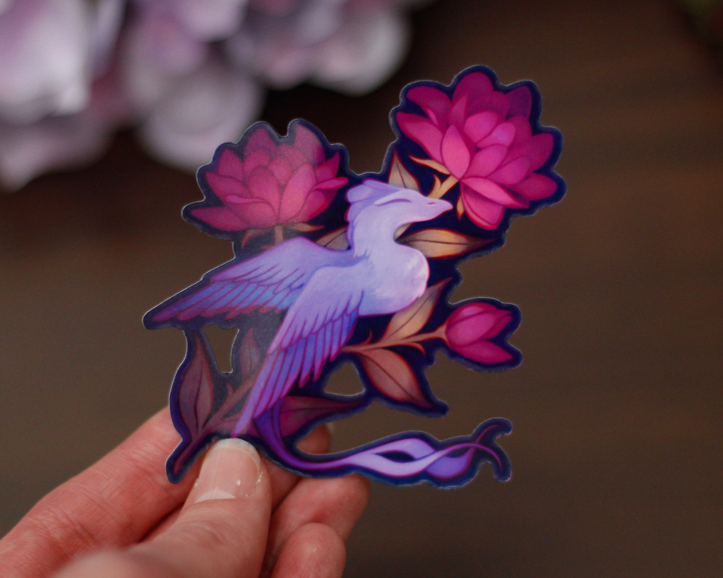 Floral Dragon - A Tea Party with Dragons Handmade Die Cut Sticker