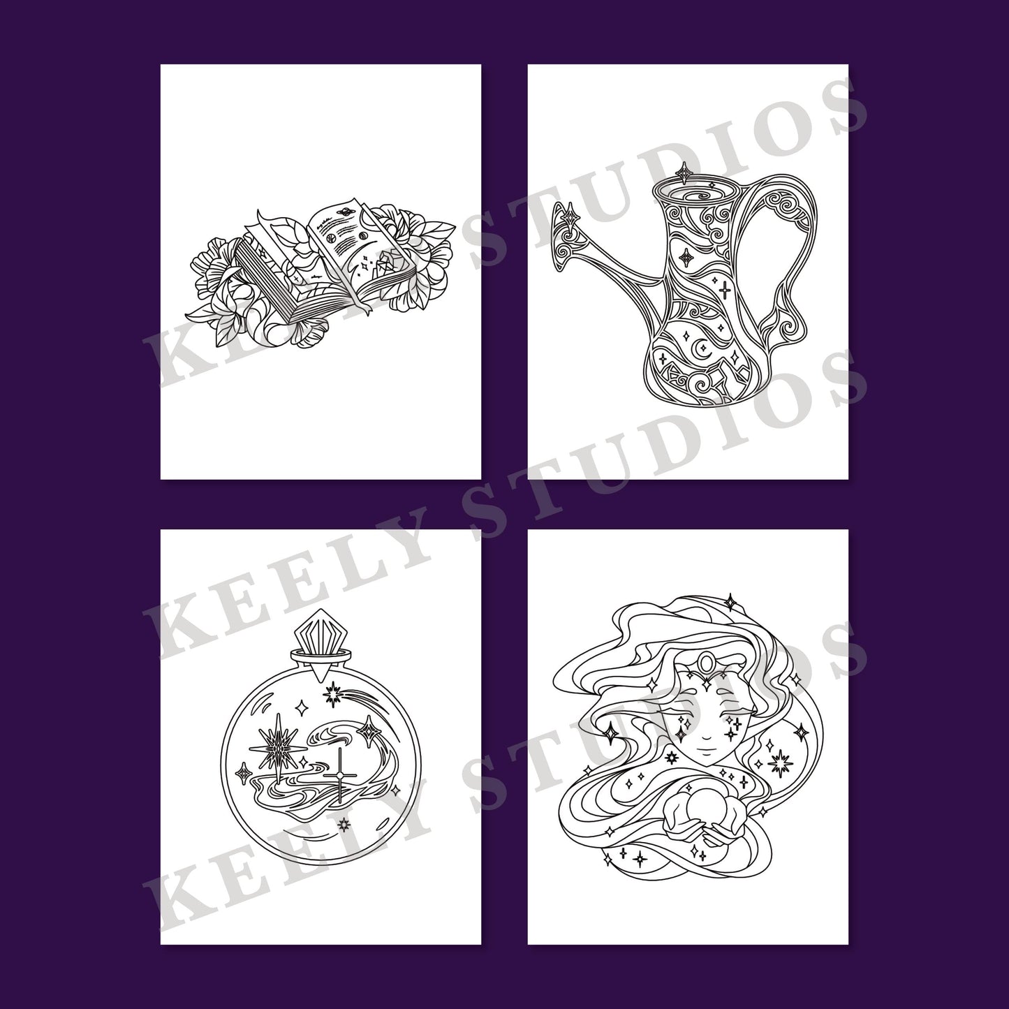 DIGITAL DOWNLOAD Coloring Book - The World of Keely Studios - 30 Adult Coloring Pages