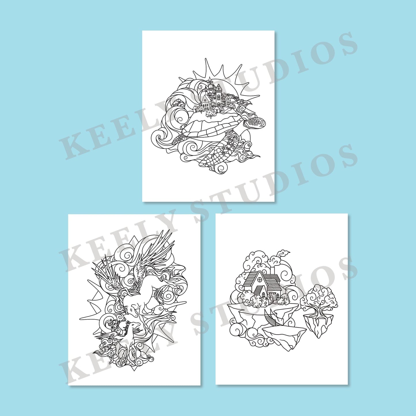 DIGITAL DOWNLOAD Coloring Book - The World of Keely Studios - 30 Adult Coloring Pages