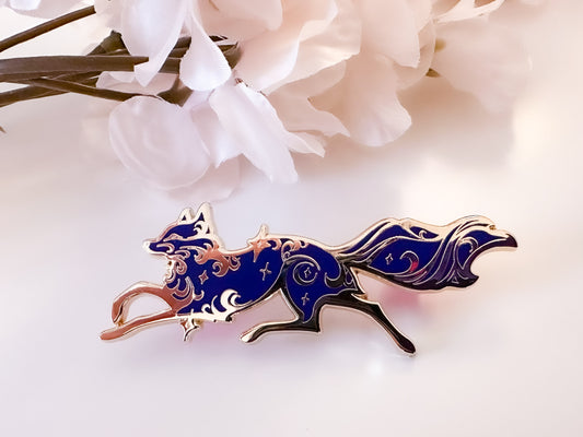 Gold Celestial Garden Fox Spirit Hard Enamel Pin - Magical Galaxy Theme Enamel Pin - Fox Enamel Pin - Keely Studios