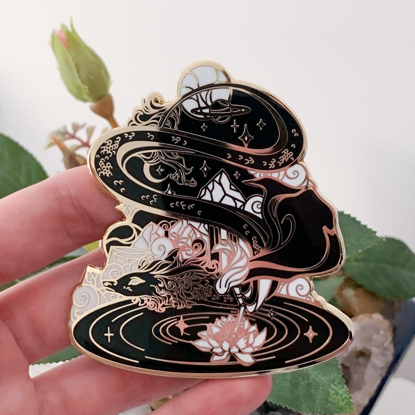 Gold Celestial Garden Star Dragon Black Edition Hard Enamel Pin