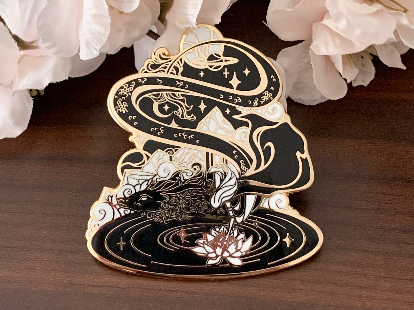 Gold Celestial Garden Star Dragon Black Edition Hard Enamel Pin