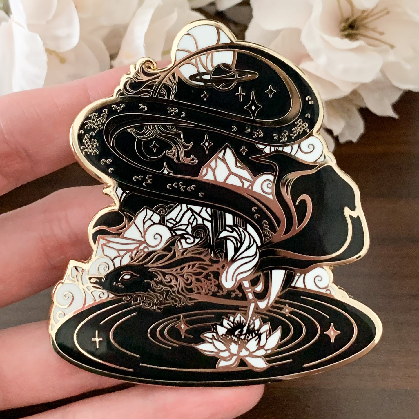 Gold Celestial Garden Star Dragon Black Edition Hard Enamel Pin