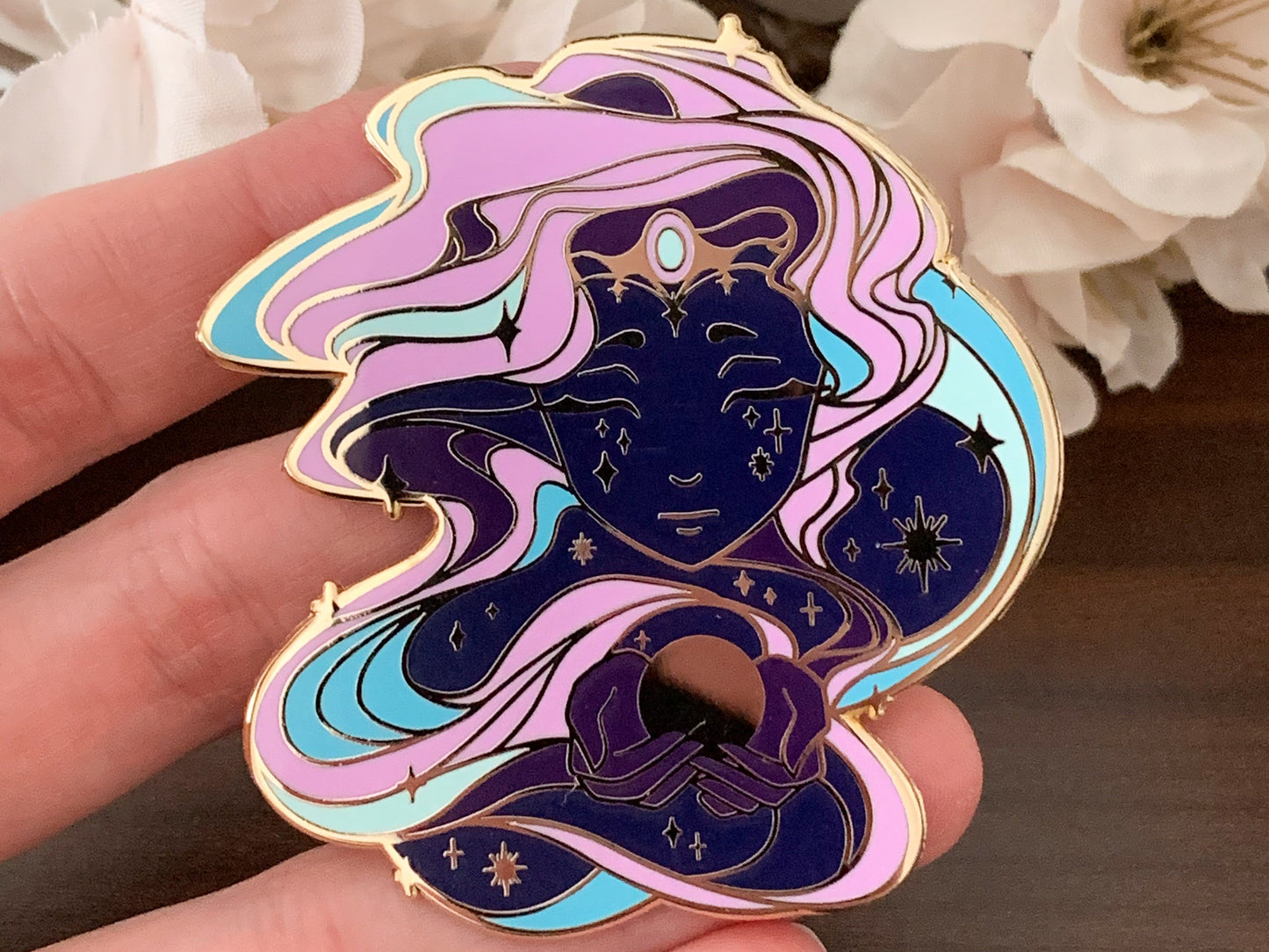 Gold Celestial Garden Sun Goddess Hard Enamel Pin