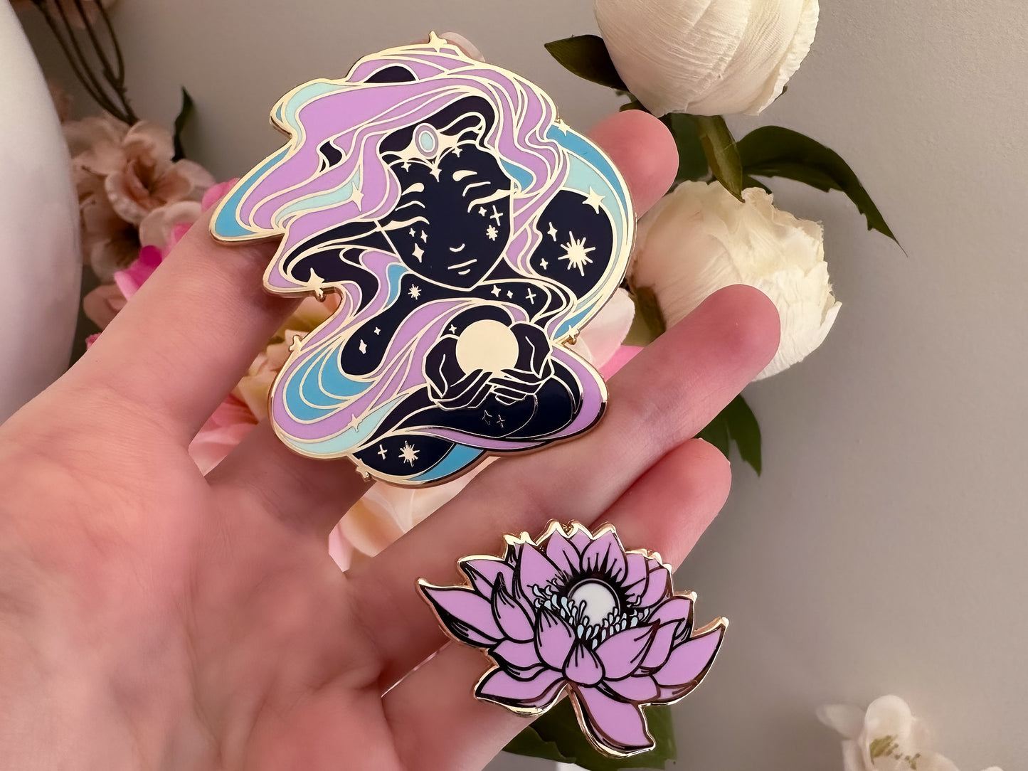 SECONDS BUNDLE | Gold Celestial Garden Sun Goddess & Lotus Hard Enamel Pins