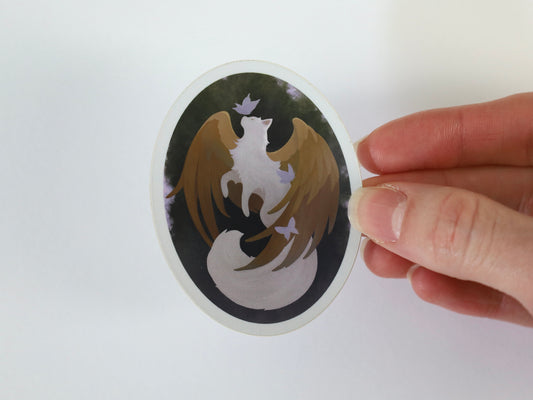 Feline Gryphon with Butterflies Mirror Effect Die Cut Sticker