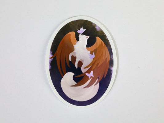 Feline Gryphon with Butterflies Glossy Die Cut Sticker