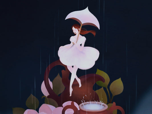 Rainy Teacups Art Print | Marvelous Manor Collection