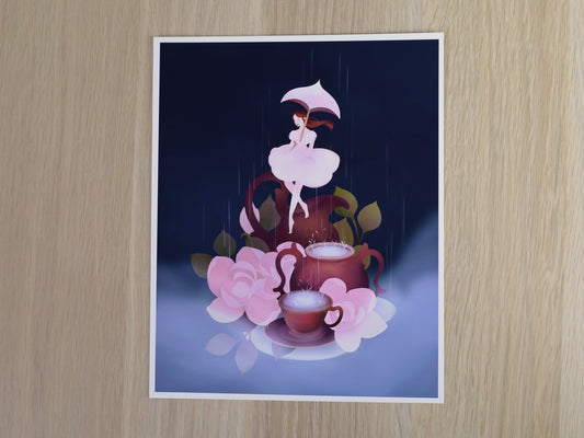 Rainy Teacups Art Print | Marvelous Manor Collection