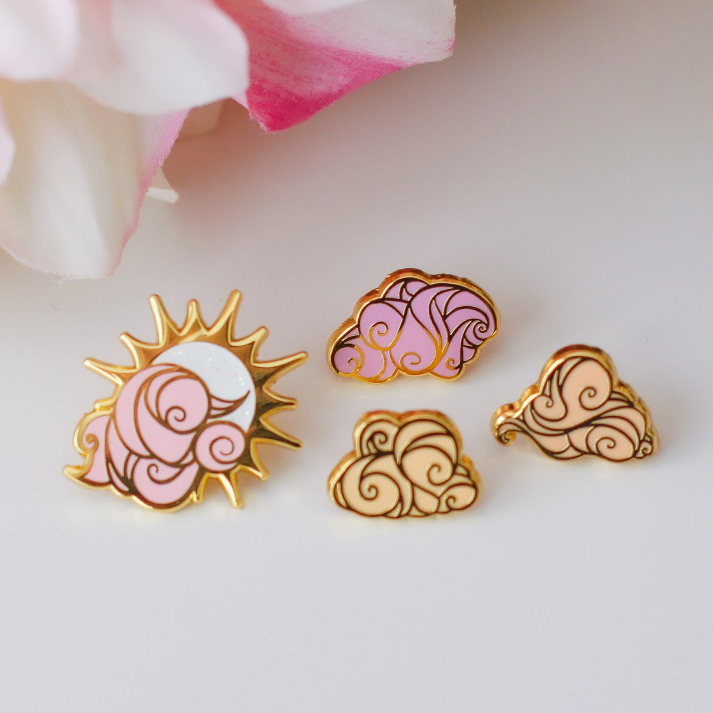 Gold Ocean of Sky Sun Hard Enamel Mini Pin Set
