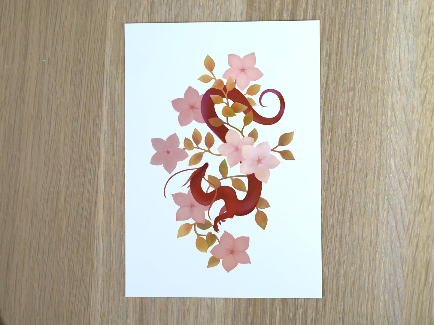 Vine Dragon with Flowers Art Print