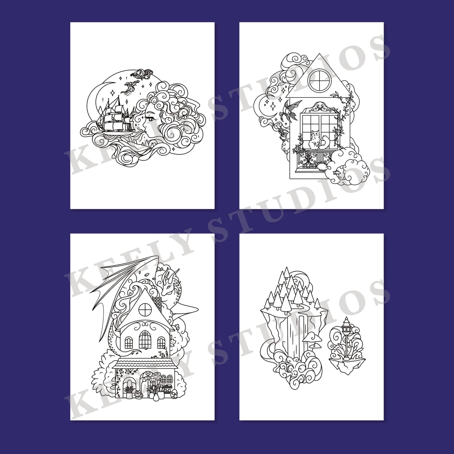 DIGITAL DOWNLOAD Coloring Book - The World of Keely Studios - 30 Adult Coloring Pages