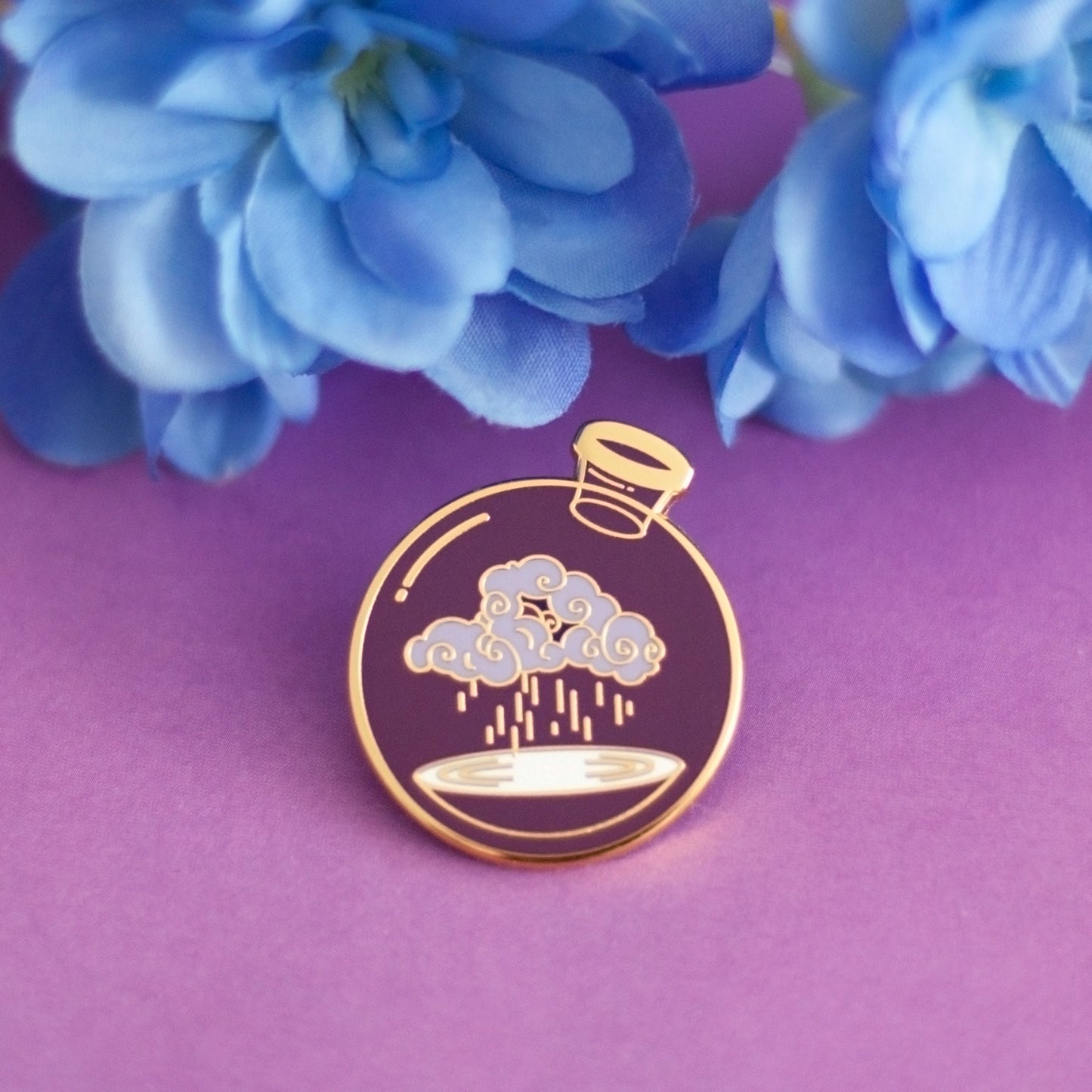 Rain Potion Hard Enamel Pin - Magical Fantasy Rain Witch Theme Lapel Pin - Cute Witch Potion Bottle Enamel Pin - Keely Studios