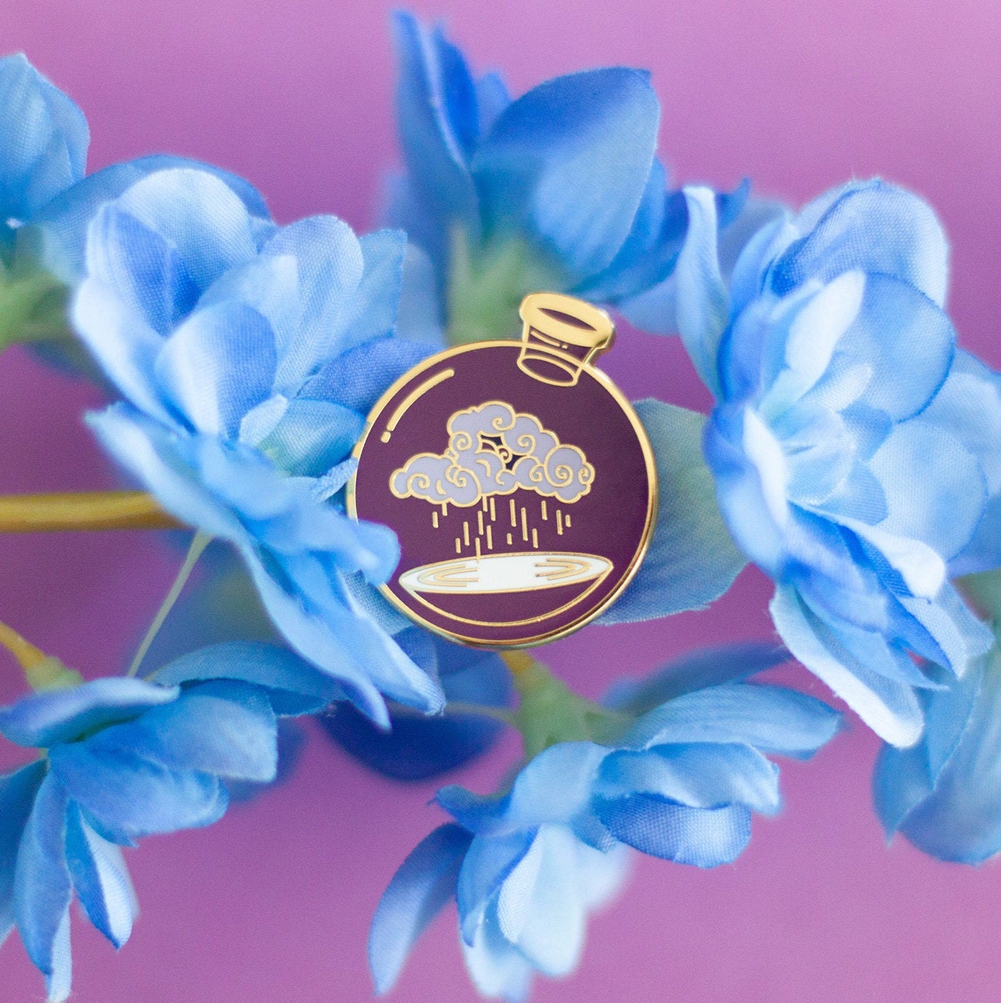 Rain Potion Hard Enamel Pin - Magical Fantasy Rain Witch Theme Lapel Pin - Cute Witch Potion Bottle Enamel Pin - Keely Studios