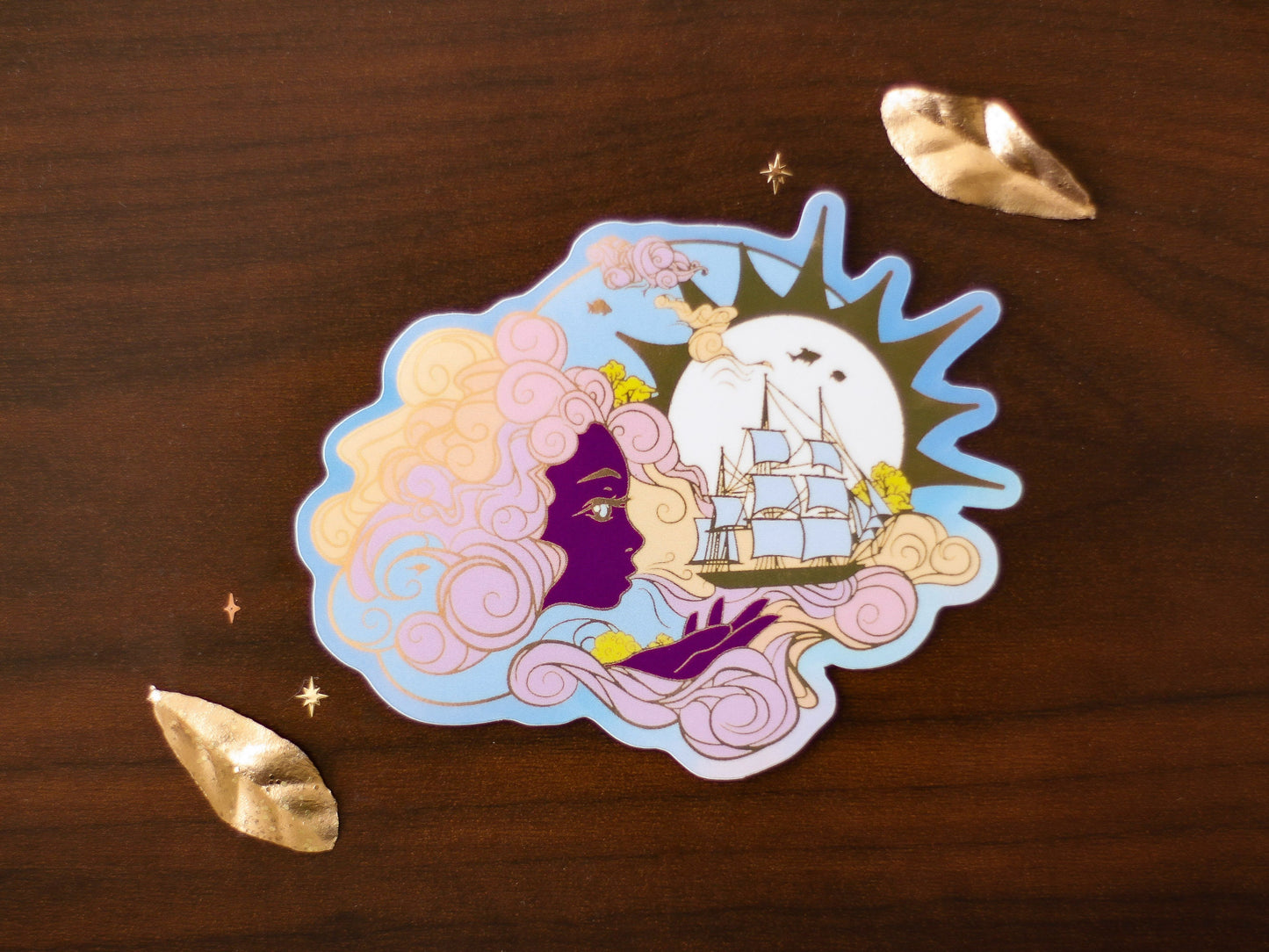 An Ocean of Sky Wind Goddess Day Version Die Cut Gold Mirror Effect Sticker - Die Cut Sticker - Goddess Sticker - Magical Goddess Sticker