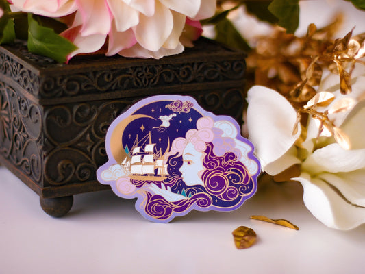 An Ocean of Sky Wind Goddess Night Version Die Cut Gold Mirror Effect Sticker - Die Cut Sticker - Goddess Sticker - Magical Goddess Sticker
