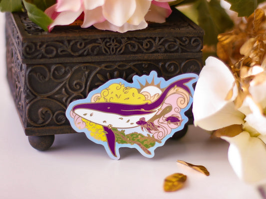 An Ocean of Sky Whale Die Cut Gold Mirror Effect Sticker - Die Cut Sticker - Whale Sticker - Magical Sky Whale Sticker