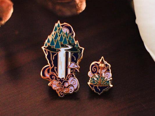 Gold Ocean of Sky Floating Islands Hard Enamel Mini Pin Set - Night Version - Magical Fantasy Theme Lapel Pin - Island Pins - Keely Studios