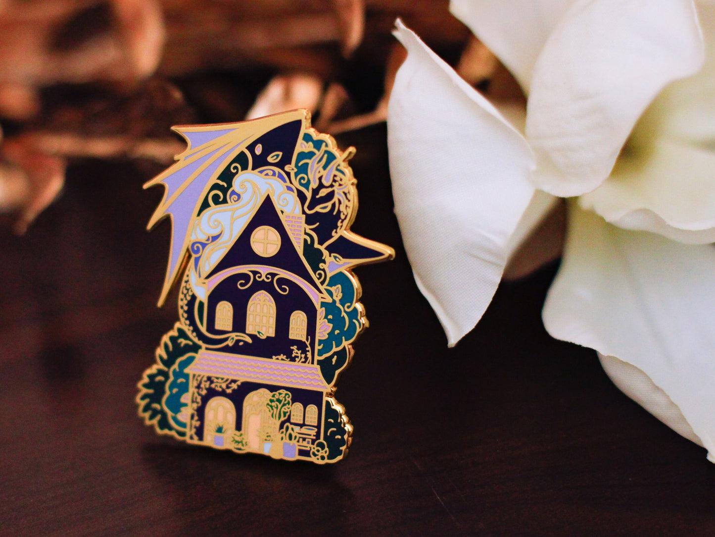 Gold Ocean of Sky Flower Shop Dragon Hard Enamel Pin