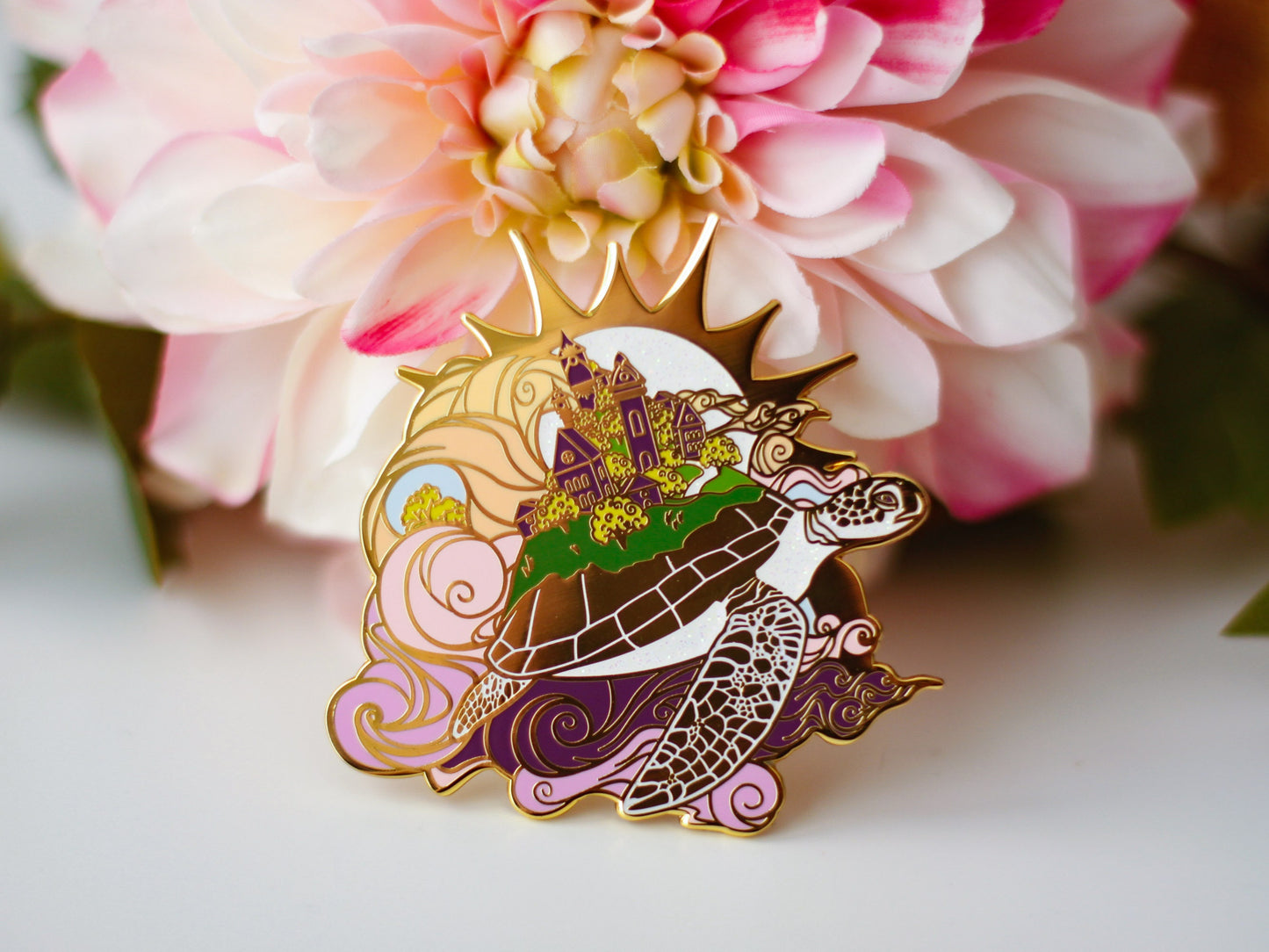 Gold Ocean of Sky Turtle Hard Enamel Pin - Day Version - Magical Fantasy Theme Lapel Pin - Turtle Enamel Pin - Keely Studios