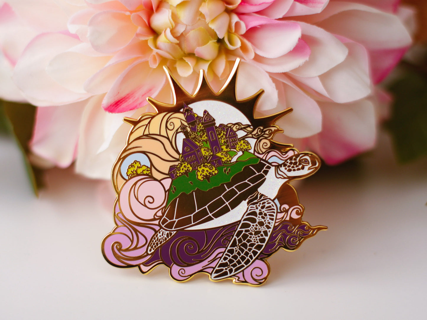 Gold Ocean of Sky Turtle Hard Enamel Pin - Day Version - Magical Fantasy Theme Lapel Pin - Turtle Enamel Pin - Keely Studios