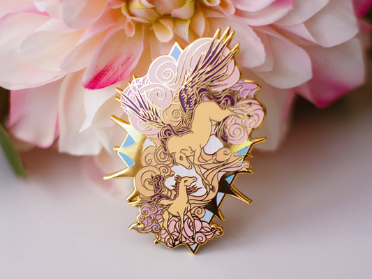 Gold Ocean of Sky Pegasus Hard Enamel Pin - Magical Fantasy Theme Lapel Pin - Horse Enamel Pin - Keely Studios