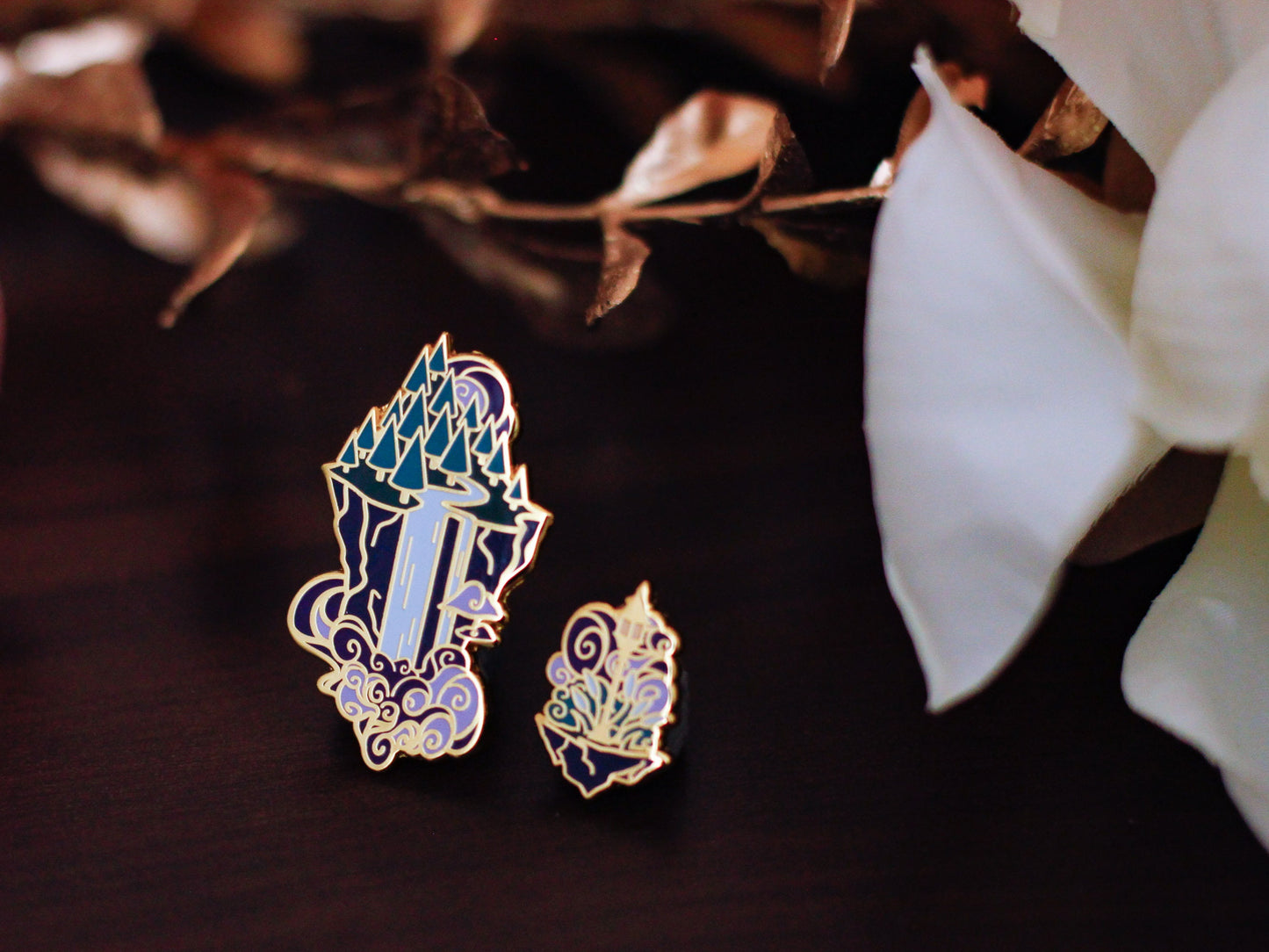 Gold Ocean of Sky Floating Islands Hard Enamel Mini Pin Set - Night Version - Magical Fantasy Theme Lapel Pin - Island Pins - Keely Studios