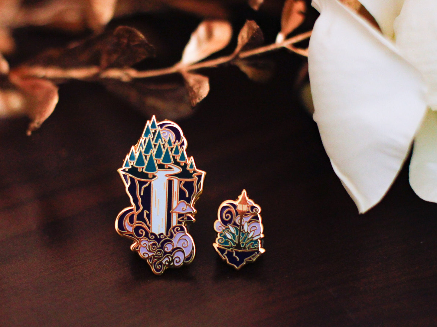 Gold Ocean of Sky Floating Islands Hard Enamel Mini Pin Set - Night Version - Magical Fantasy Theme Lapel Pin - Island Pins - Keely Studios