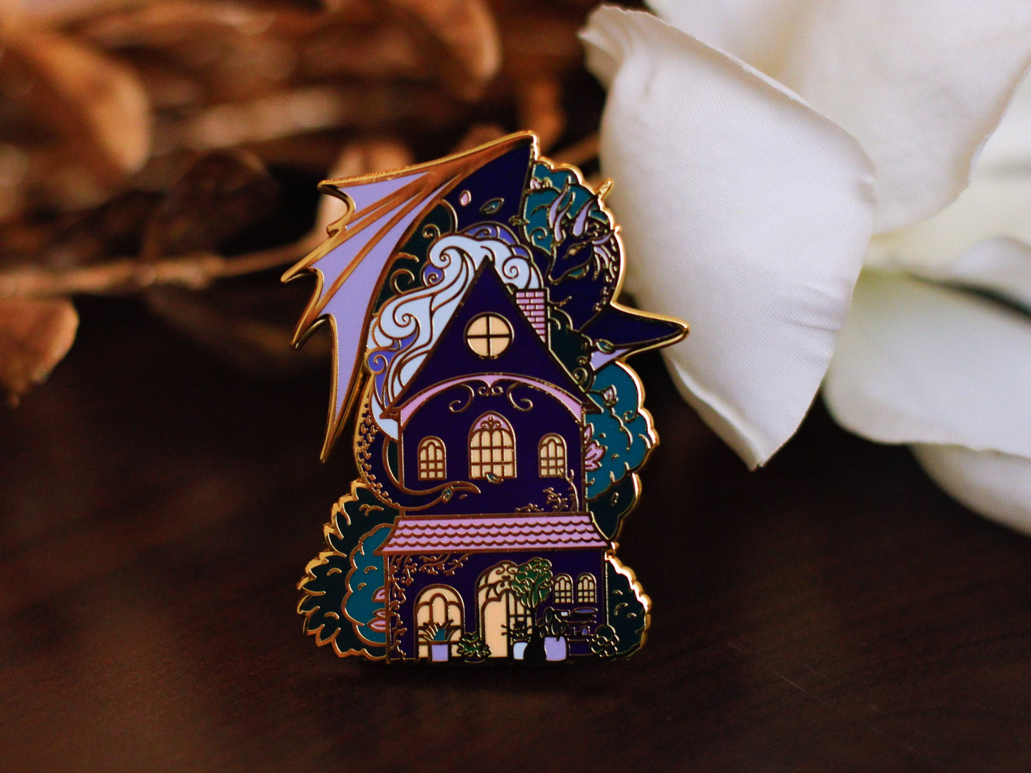 Gold Ocean of Sky Flower Shop Dragon Hard Enamel Pin