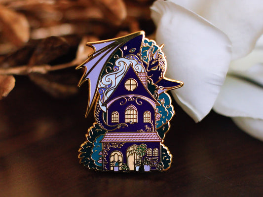 Gold Ocean of Sky Flower Shop Dragon Hard Enamel Pin - Magical Fantasy Theme Lapel Pin - Dragon Enamel Pin - Keely Studios