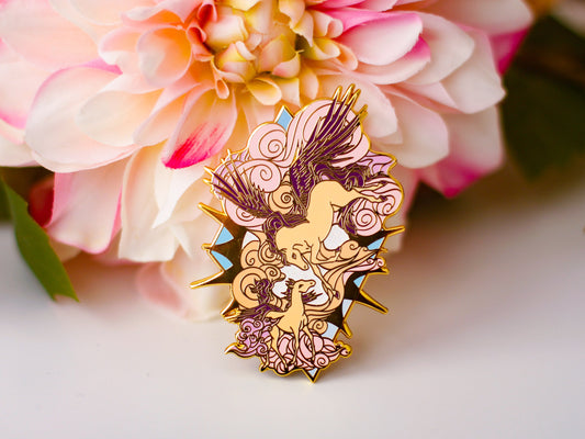 Gold Ocean of Sky Pegasus Hard Enamel Pin - Magical Fantasy Theme Lapel Pin - Horse Enamel Pin - Keely Studios