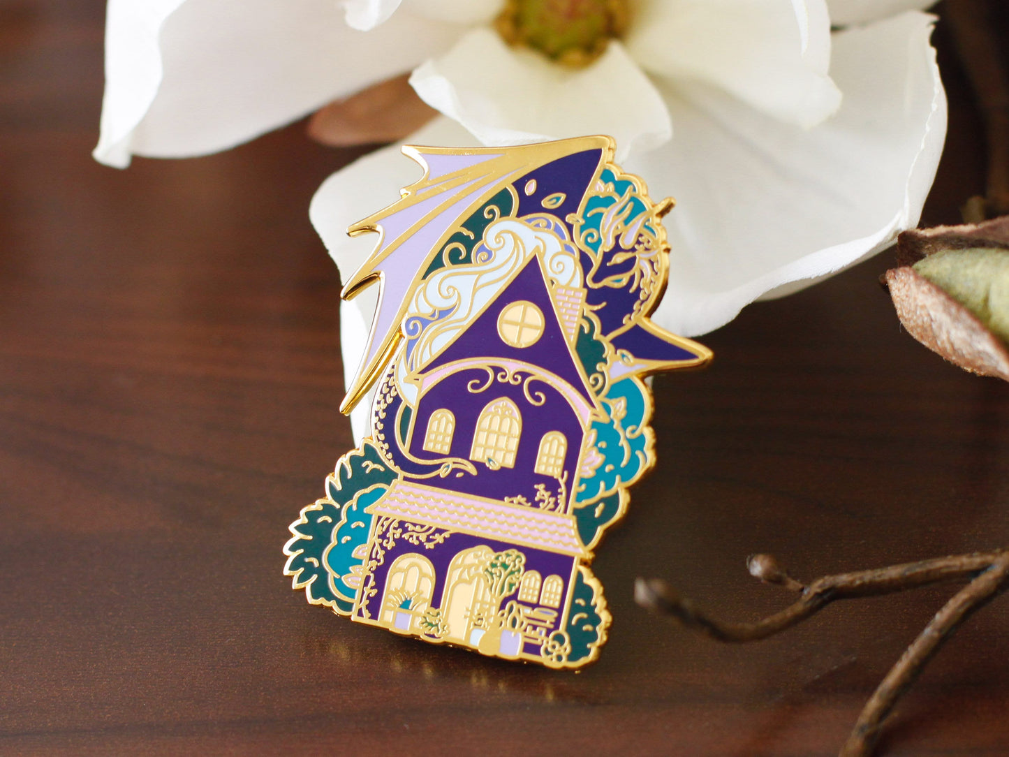 Gold Ocean of Sky Flower Shop Dragon Hard Enamel Pin