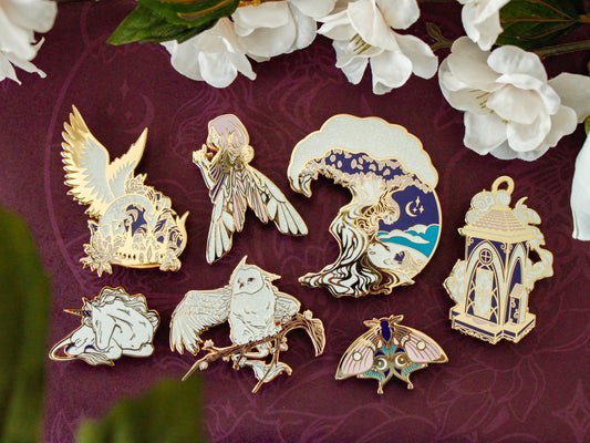 BUNDLE DEAL | Gold Enchanted Forest Hard Enamel Pin Collection - Magical Fantasy Theme Lapel Pins - Enamel Pins - Keely Studios