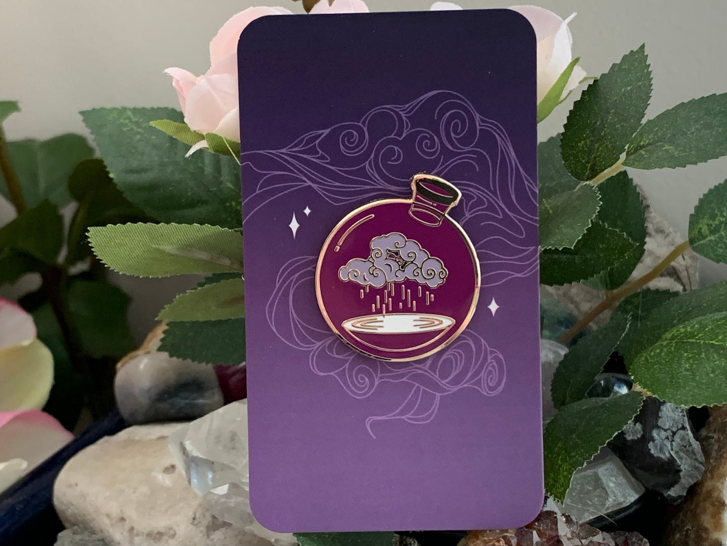 Rain Potion Hard Enamel Pin - Magical Fantasy Rain Witch Theme Lapel Pin - Cute Witch Potion Bottle Enamel Pin - Keely Studios