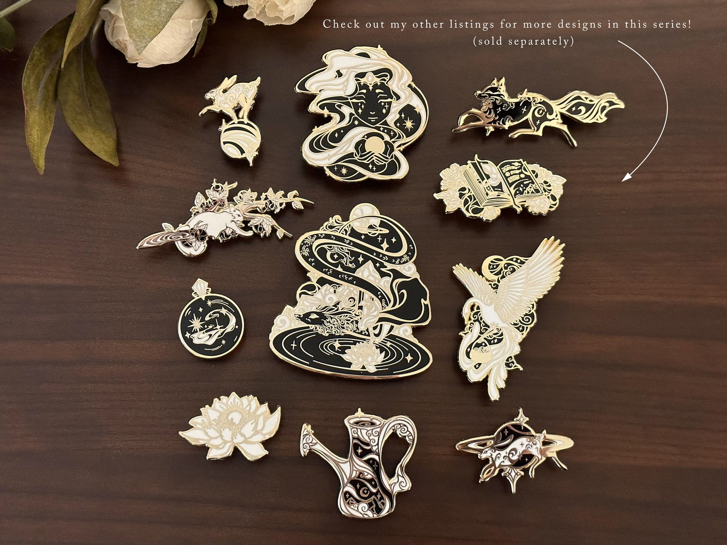 Gold Tome of Celestial Gardening Hard Enamel Pin - Black & White Edition - Celestial Garden Collection
