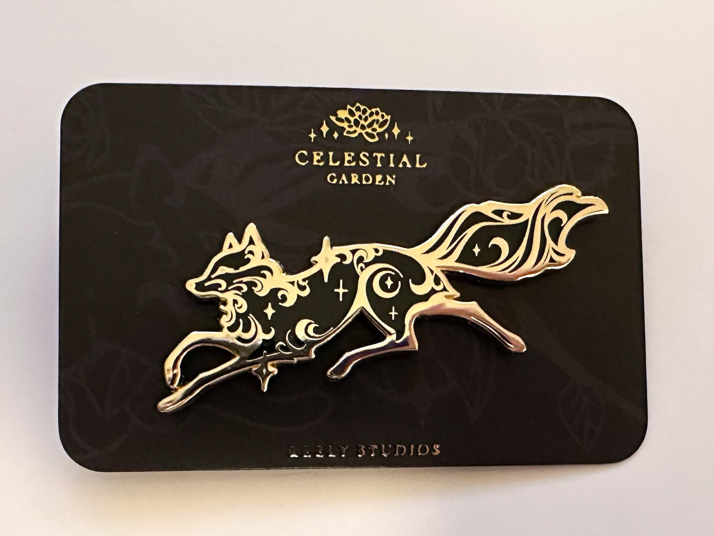 Gold Celestial Garden Fox Spirit Hard Enamel Pin - Magical Galaxy Theme Enamel Pin - Fox Enamel Pin - Keely Studios