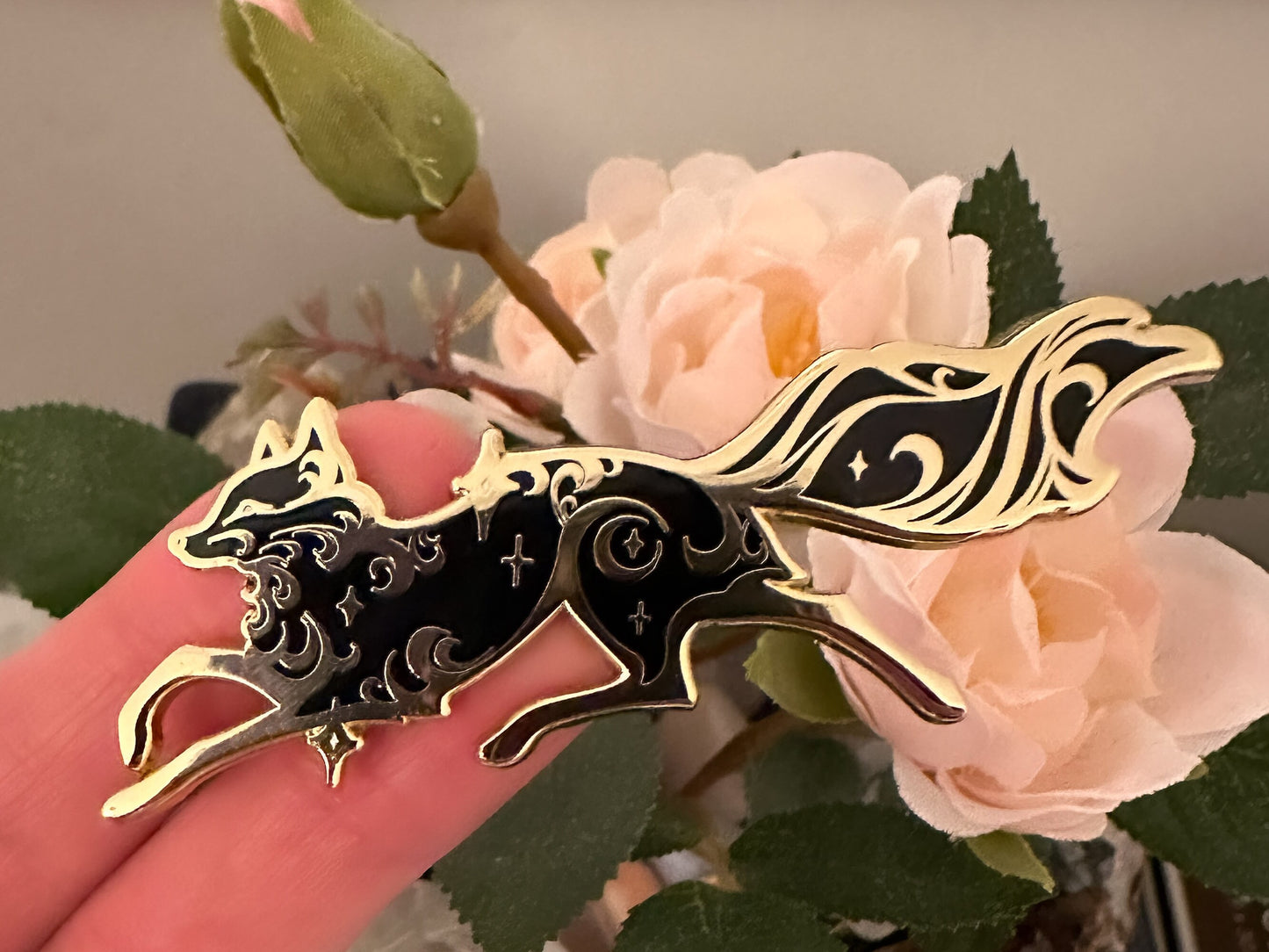 Gold Celestial Garden Fox Spirit Hard Enamel Pin - Magical Galaxy Theme Enamel Pin - Fox Enamel Pin - Keely Studios