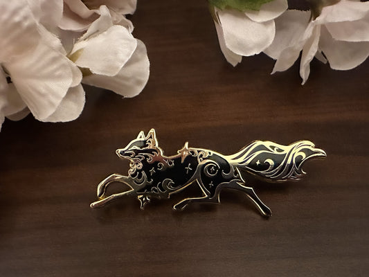 Gold Celestial Garden Fox Spirit Hard Enamel Pin - Magical Galaxy Theme Enamel Pin - Fox Enamel Pin - Keely Studios