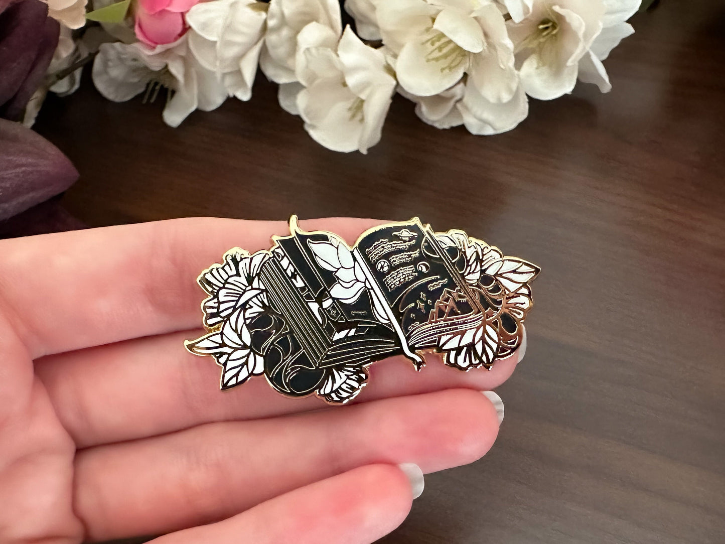 Gold Tome of Celestial Gardening Hard Enamel Pin - Black & White Edition - Celestial Garden Collection