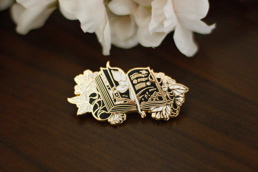 Gold Tome of Celestial Gardening Hard Enamel Pin - Black & White Edition - Celestial Garden Collection