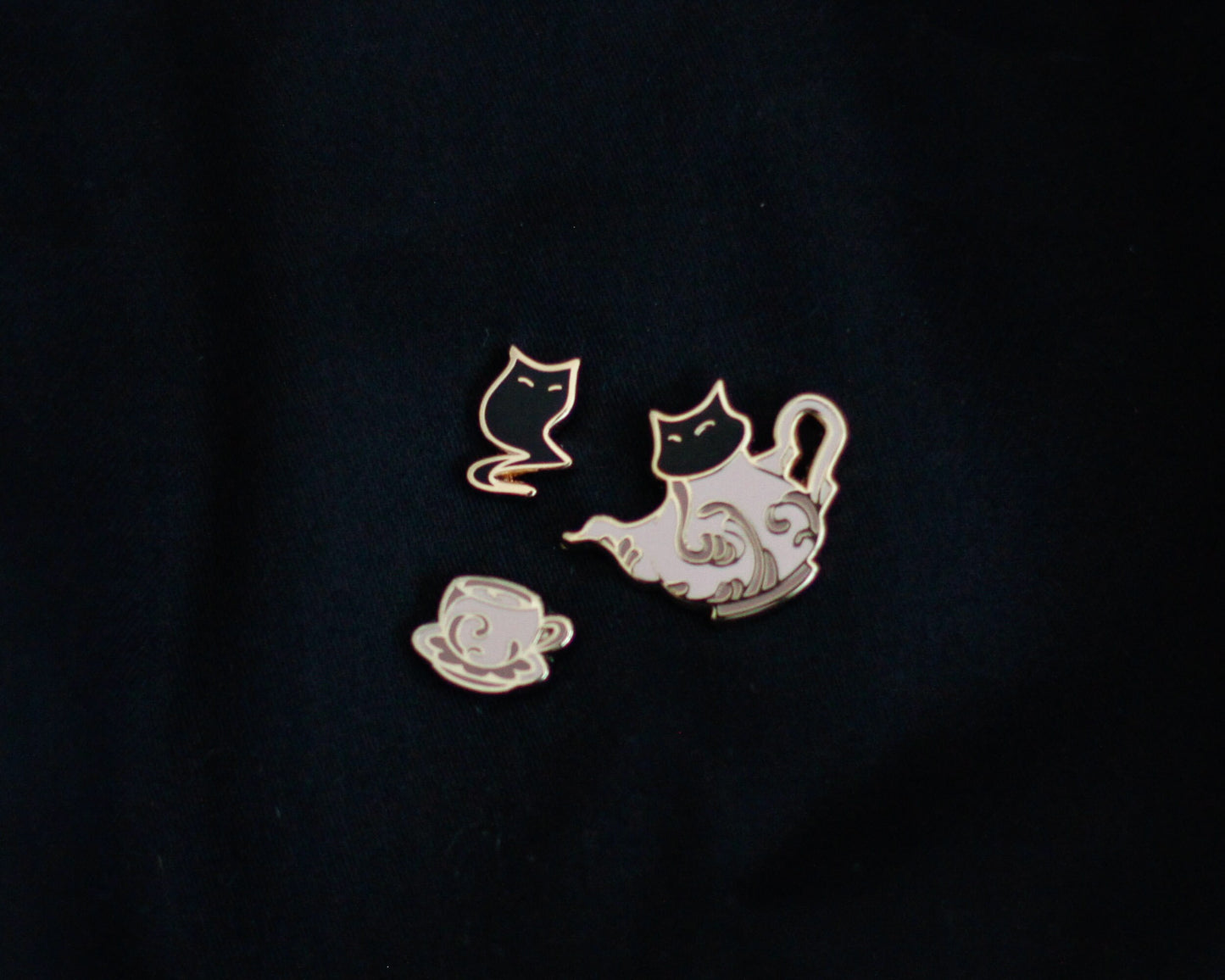 Sleepy Cat Familiar Ghost Tea Hard Enamel Mini Pin Set - Magical Fantasy Theme Lapel Pin - Mini Enamel Pin Set - Keely Studios