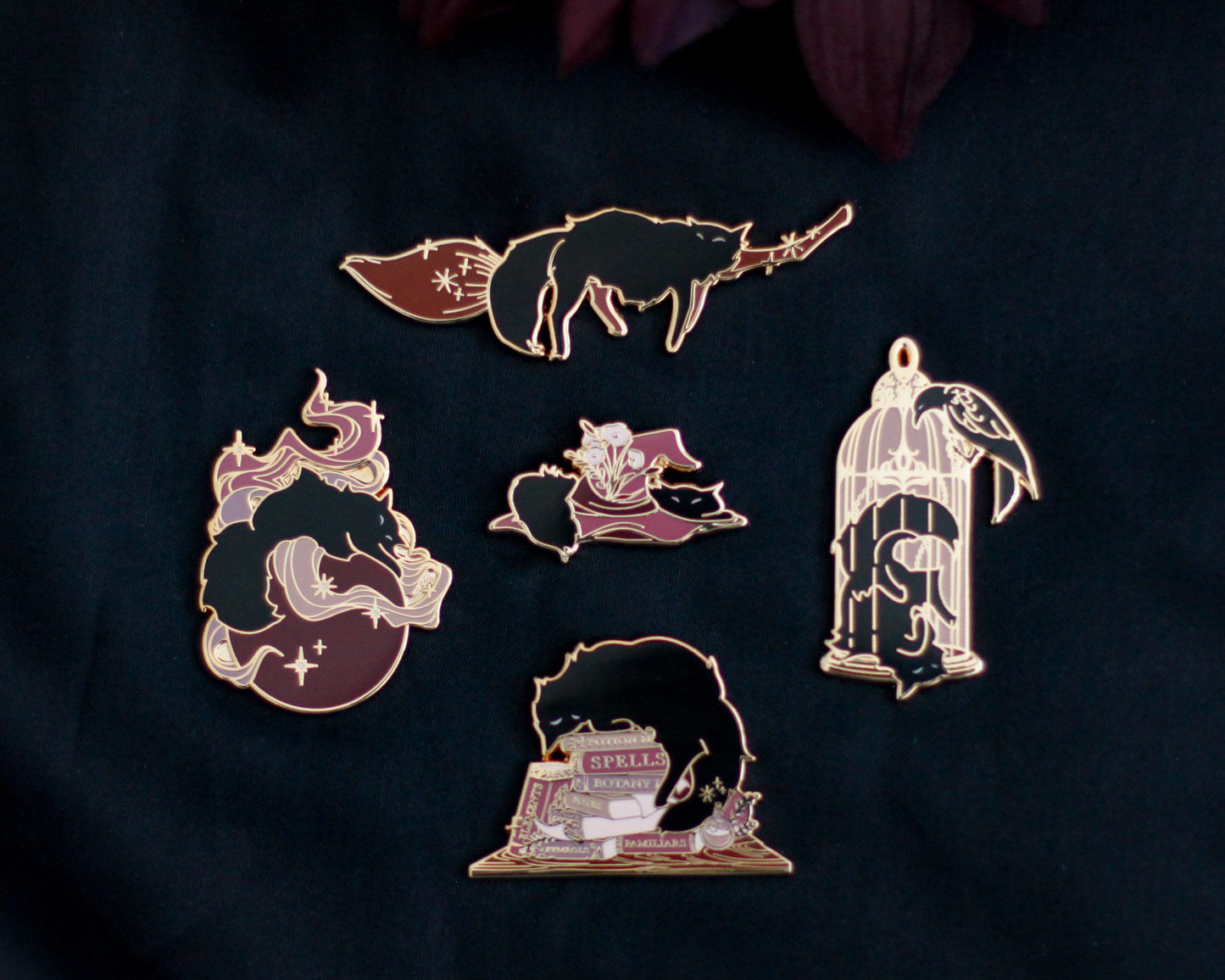 BUNDLE DEAL | Sleepy Cat Familiar Gold Hard Enamel Pin Collection - Magical Fantasy Theme Lapel Pins - Enamel Pins - Keely Studios