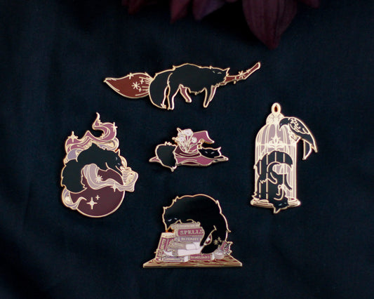 BUNDLE DEAL | Sleepy Cat Familiar Gold Hard Enamel Pin Collection - Magical Fantasy Theme Lapel Pins - Enamel Pins - Keely Studios