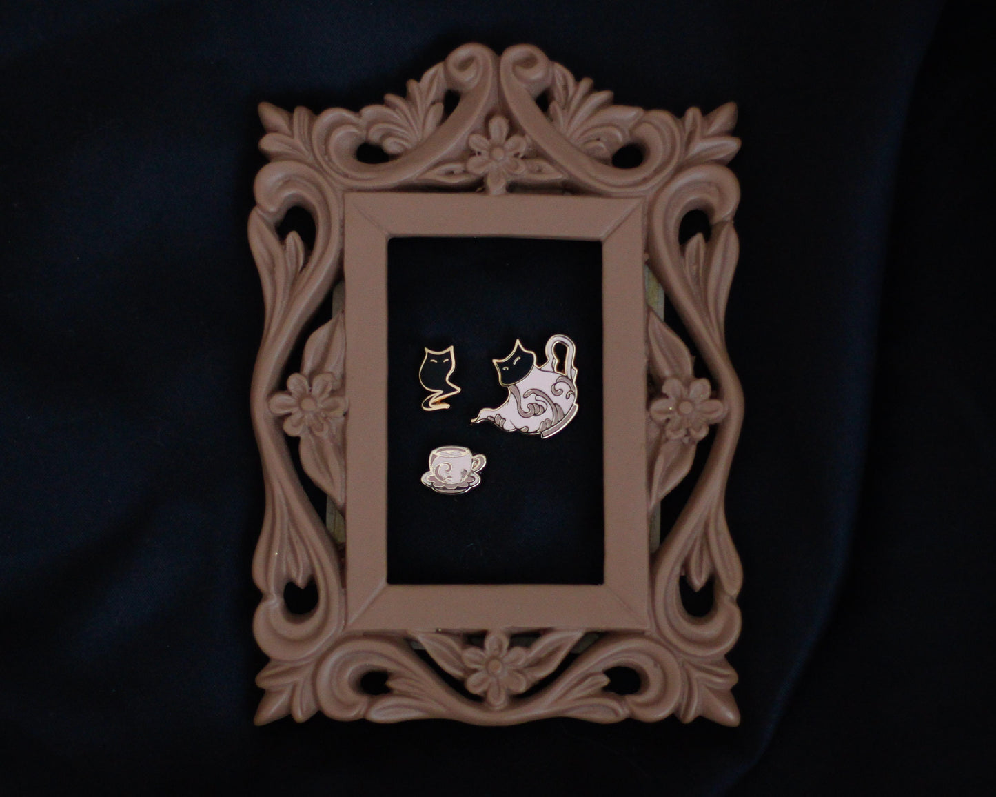 Sleepy Cat Familiar Ghost Tea Hard Enamel Mini Pin Set - Magical Fantasy Theme Lapel Pin - Mini Enamel Pin Set - Keely Studios