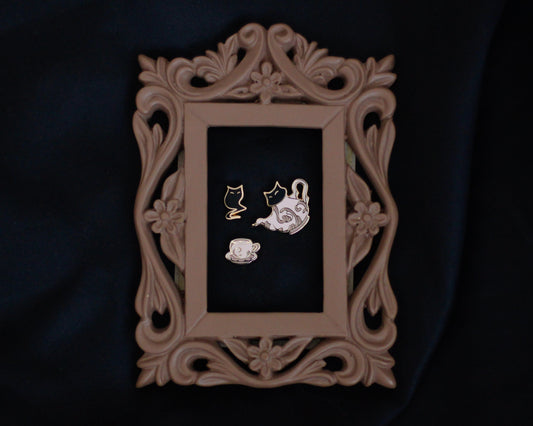 Sleepy Cat Familiar Ghost Tea Hard Enamel Mini Pin Set - Magical Fantasy Theme Lapel Pin - Mini Enamel Pin Set - Keely Studios