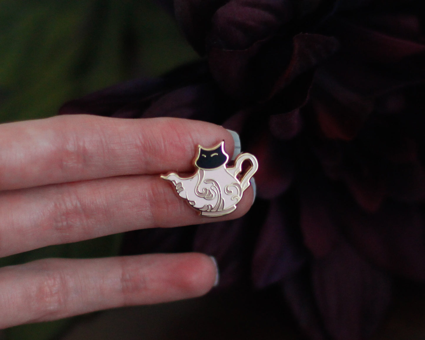 Sleepy Cat Familiar Ghost Tea Hard Enamel Mini Pin Set - Magical Fantasy Theme Lapel Pin - Mini Enamel Pin Set - Keely Studios