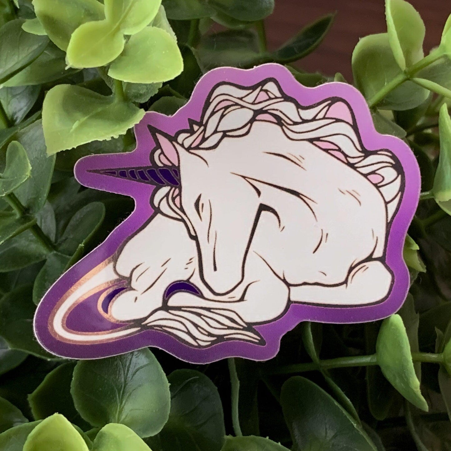 Enchanted Forest Unicorn Die Cut Gold Mirror Effect Sticker - Die Cut Sticker - Purple Gold Sticker - Unicorn Sticker - Magical Sticker