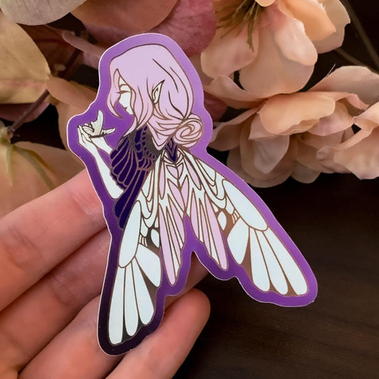 Enchanted Forest Fairy Die Cut Gold Mirror Effect Sticker - Die Cut Sticker - Purple Gold Vinyl Sticker - Magical Themed Sticker